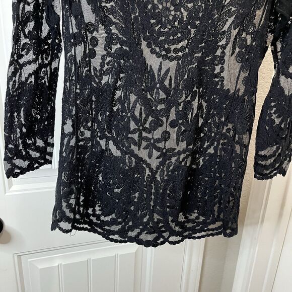 Maurices Shirt Top Blouse Pullover Boat Neck Womens Size S Black Sheer Lace - Picture 8 of 11